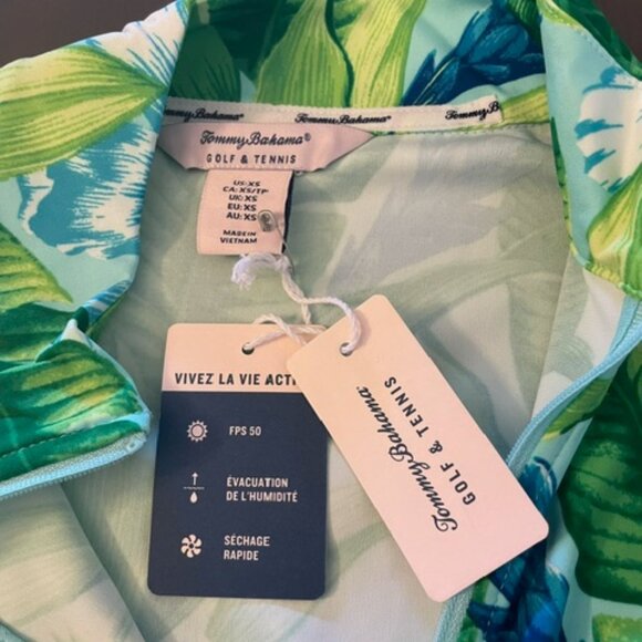 NWT Golf/Tennis Tommy Bahama Upf 50 Printed Quarter Zip Front  Top Sz XS GREEN - Picture 3 of 5